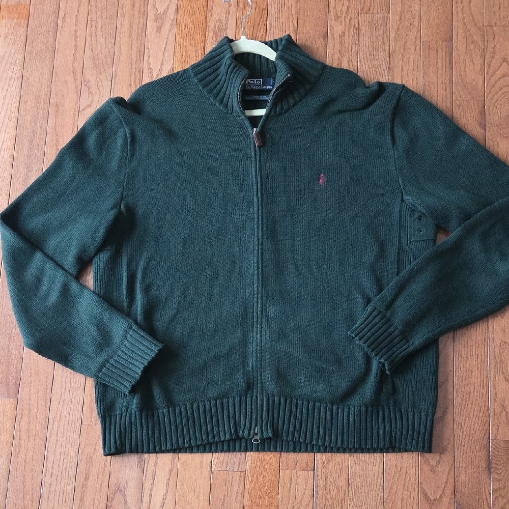 Polo Ralph Lauren Men’s Full Zip Sweater Green Mock Neck Preppy L